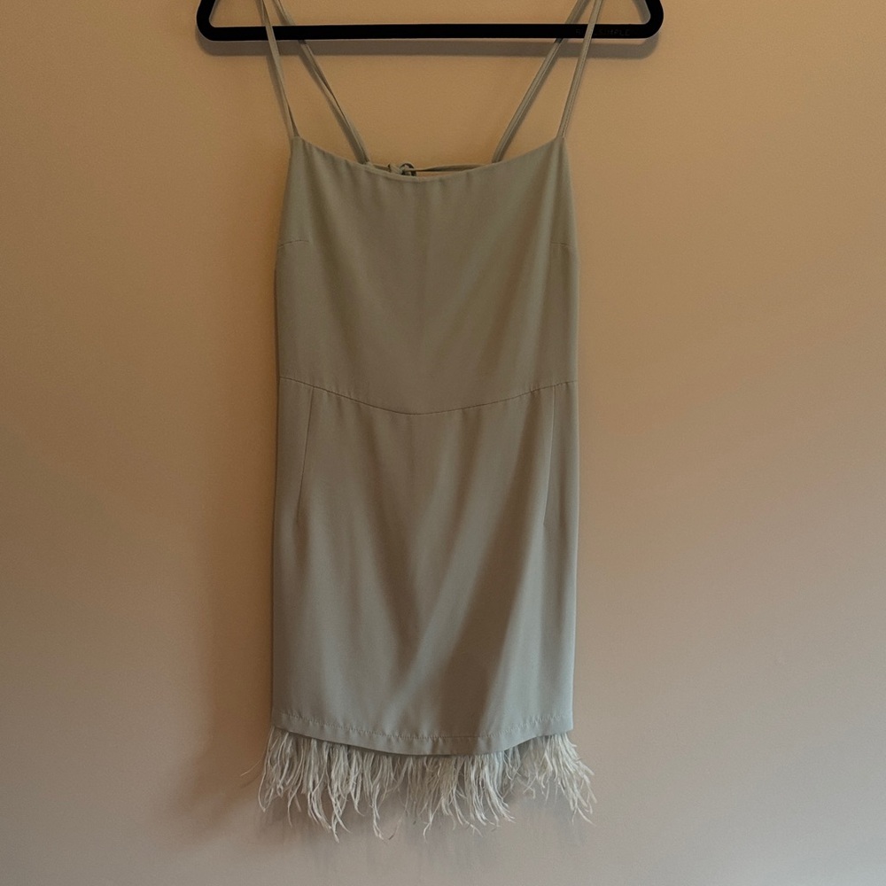 Topshop Light Blue Feathered Hem Mini Dress